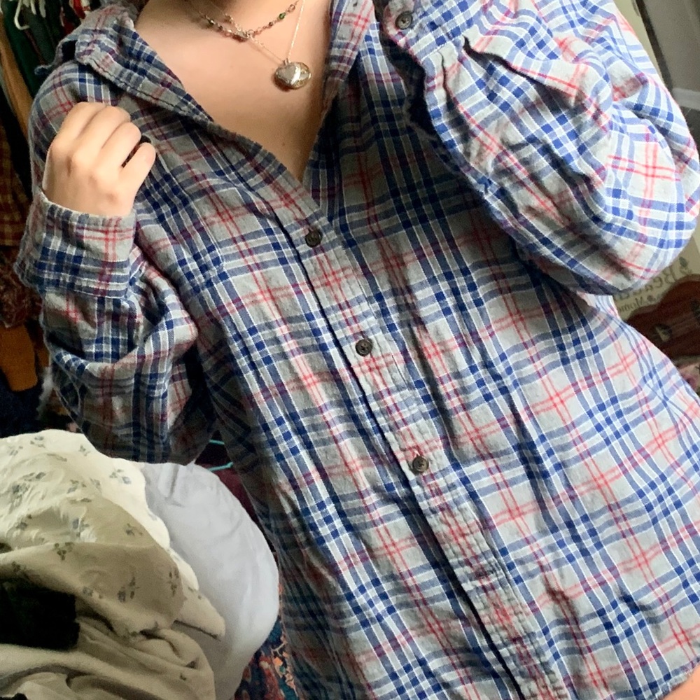 Classic grey, blue, red flannel